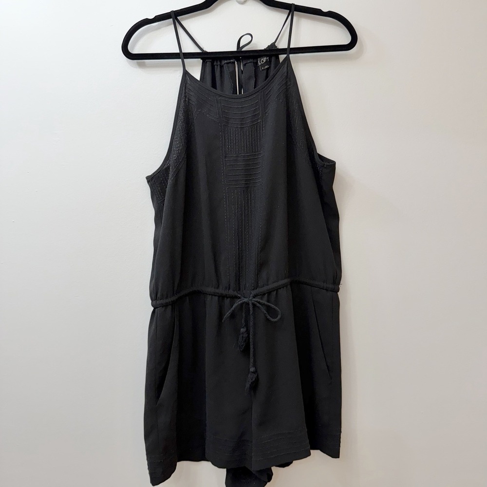 LOFT Black Shorts Romper M Embroidered Details Halter Neck Beach Vacay‎ Classic
